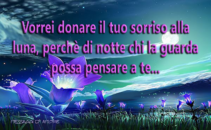 Vorrei donare il tuo sorriso alla luna, perchè di notte chi la guarda possa pensare a te... (Messaggi d'Amore, Frasi e Immagini)