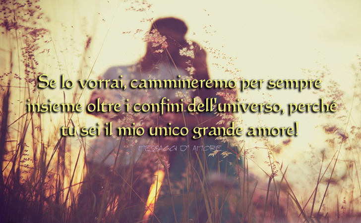 Se lo vorrai, cammineremo per sempre insieme oltre i confini dell'universo, perché tu sei il mio unico grande amore! (Messaggi d'Amore, Frasi e Immagini)