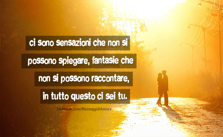 Ci sono sensazioni che non si possono spiegare, fantasie che non si possono raccontare, in tutto questo ci sei tu. (Messaggi d'Amore, Frasi e Immagini)