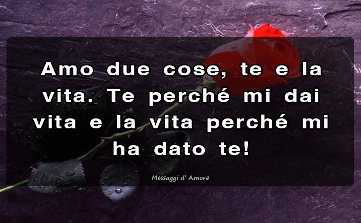 Amo due cose, te e la vita. Te perche mi dai vita e la vita perche mi ha dato te! (Messaggi d'Amore, Frasi e Immagini)